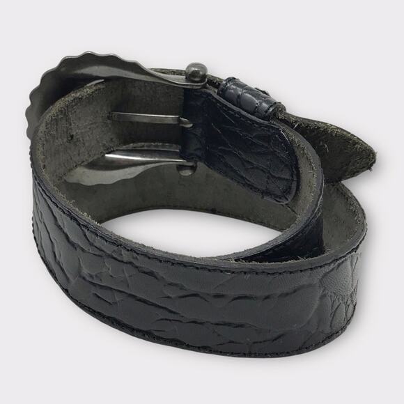 Avignon Black & Silver Leather Boho Belt Croc-Embossed Texture Medium - Picture 2 of 7